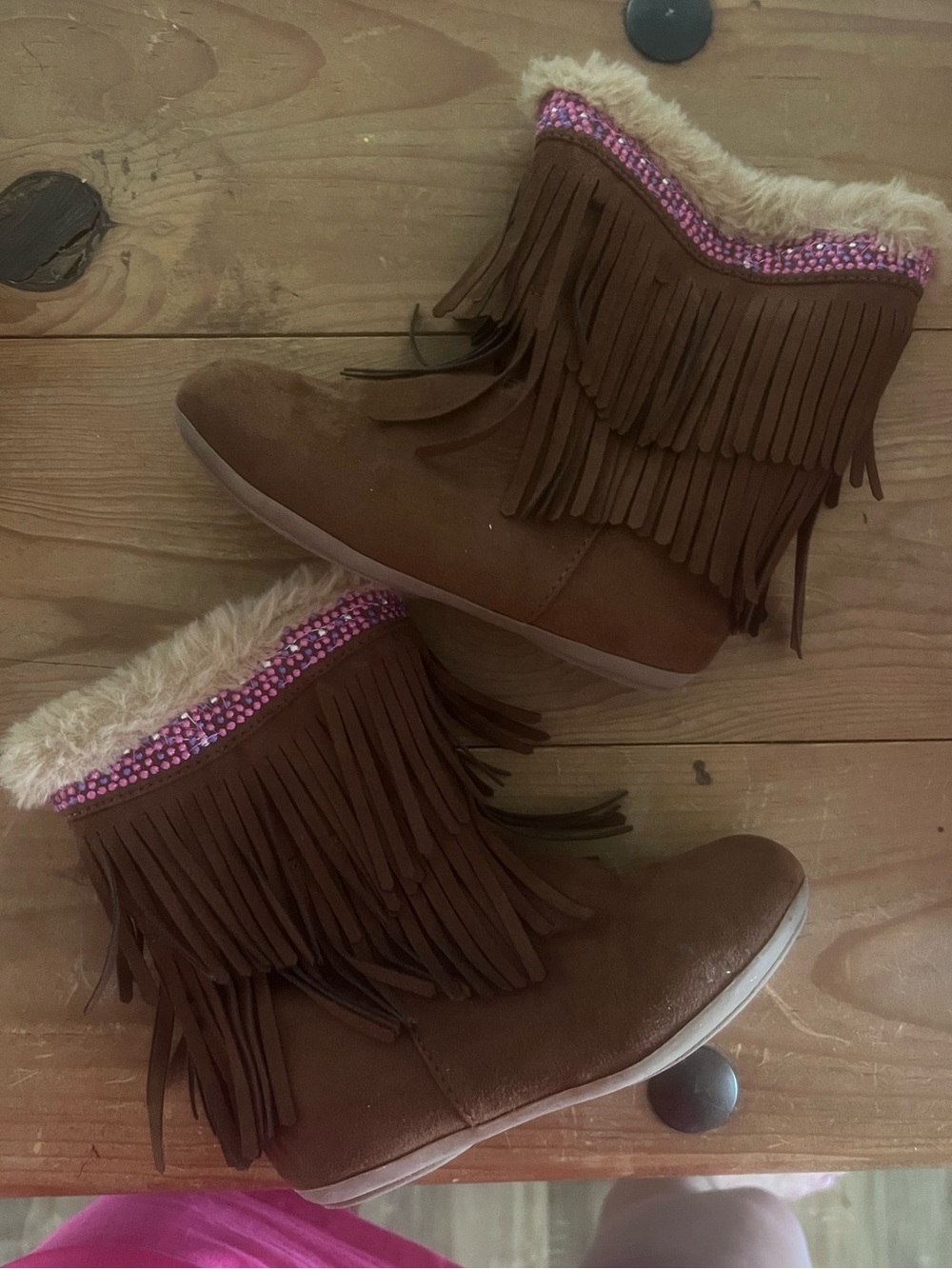 Moccasin Fringe Winter Boots Faux Fur Trim | Brown | Toddler Girl
